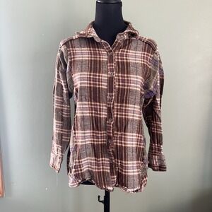 New In Women's Plaid Patchwork Button Down Shirt Size Small